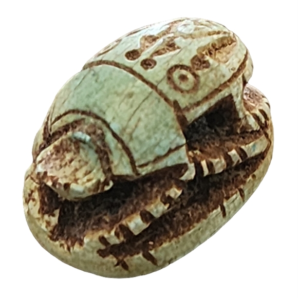 Scarab Jewelry - Antique Blue Carved Scarab Beetle Amulet With Hieroglyphics Egyptian Jewelry